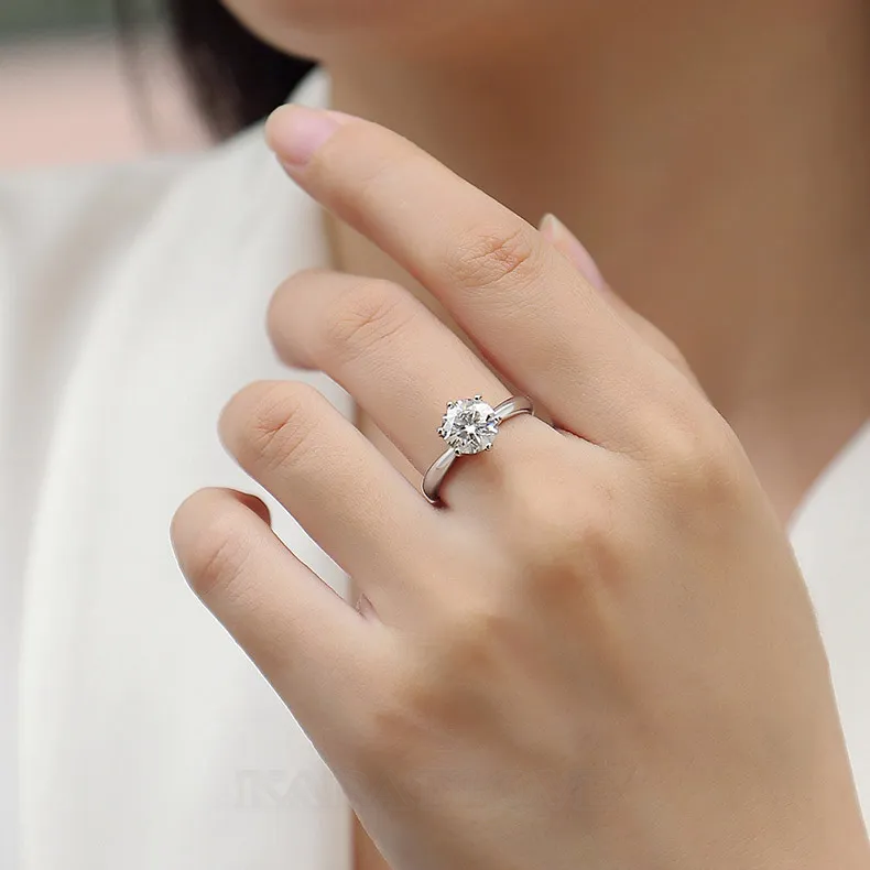 Round Cut Moissanite Diamond White 925 Sterling Silver Solitaire Engagement Ring
