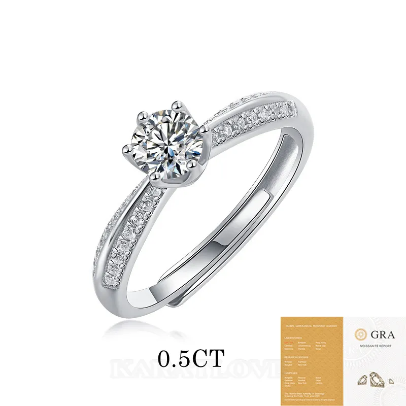 Round Cut Moissanite Diamond White 925 Sterling Silver Adjustable Size Engagement Ring