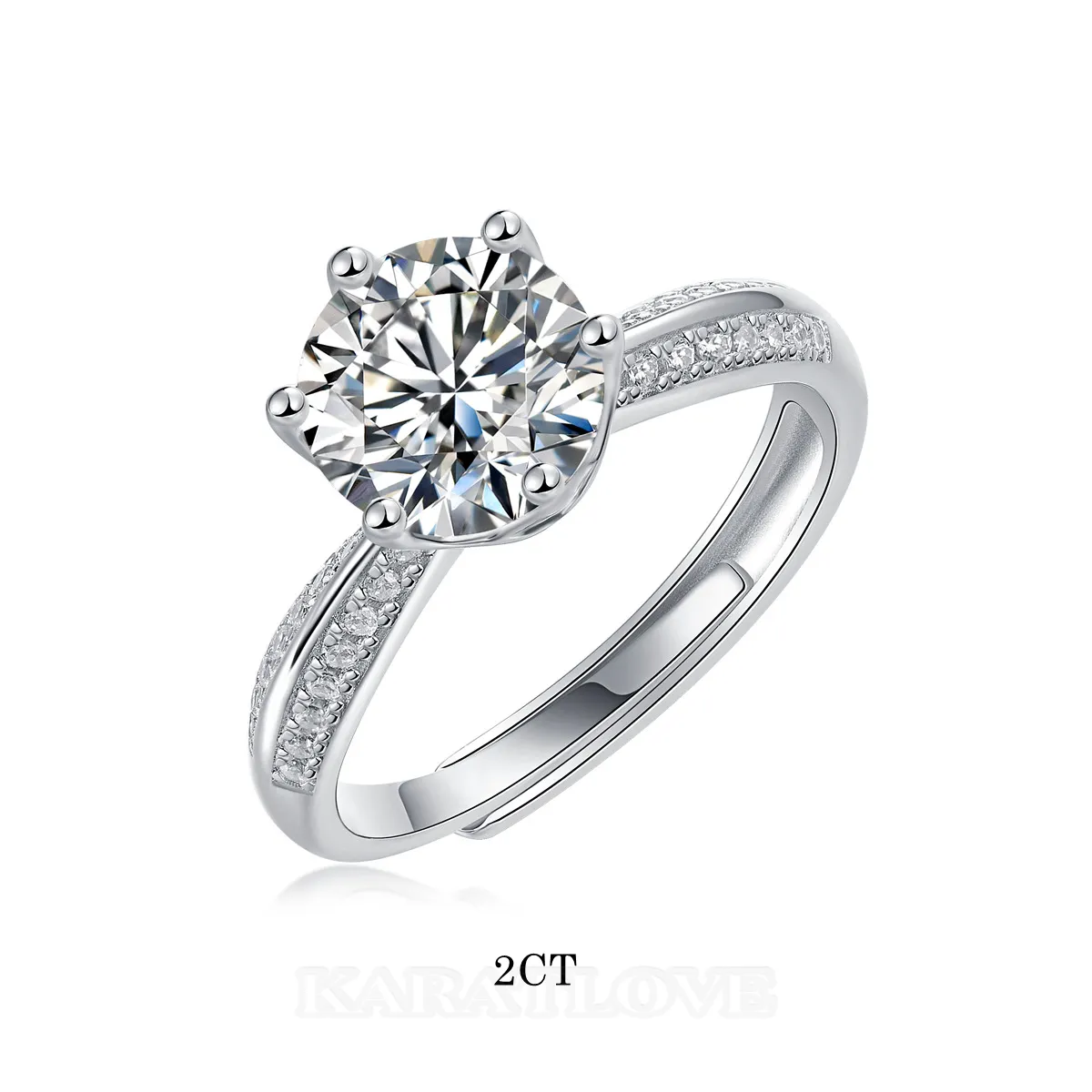 Round Cut Moissanite Diamond White 925 Sterling Silver Adjustable Size Engagement Ring