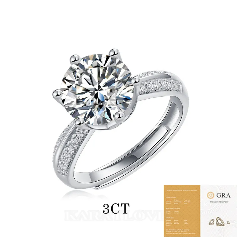 Round Cut Moissanite Diamond White 925 Sterling Silver Adjustable Size Engagement Ring