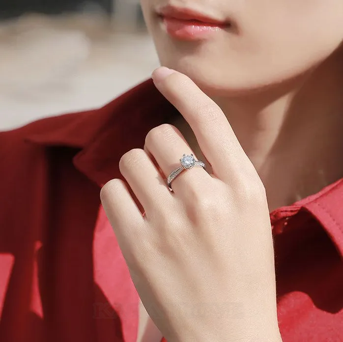 Round Cut Moissanite Diamond White 925 Sterling Silver Adjustable Size Engagement Ring