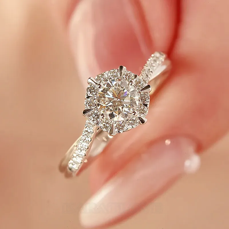 Round Cut Moissanite Diamond White 925 Sterling Silver Halo Engagement Ring Round Cut Moissanite Diamond White 925 Sterling Silver Halo Engagement Ring