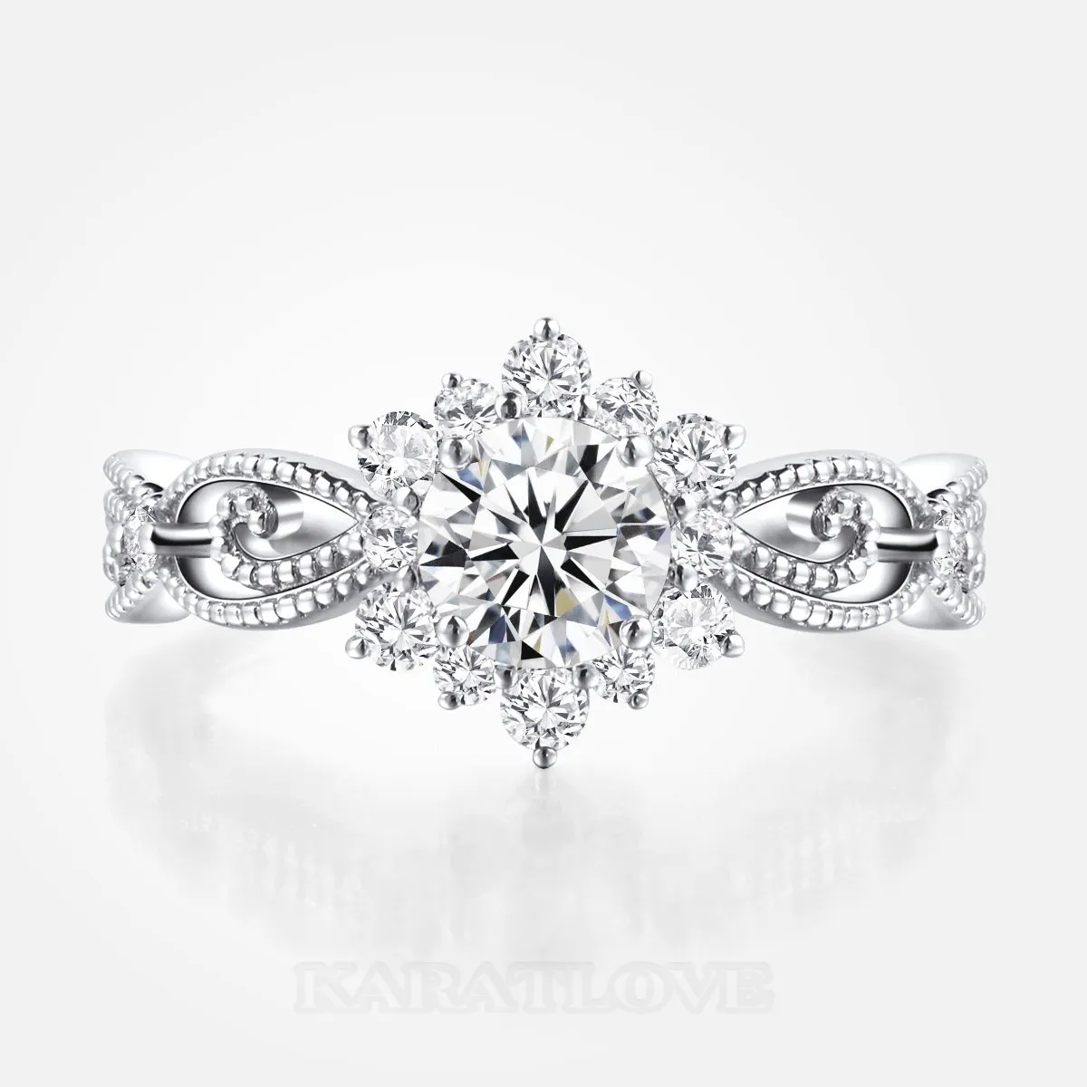 Round Cut Moissanite Diamond White 925 Sterling Silver Halo Engagement Ring Round Cut Moissanite Diamond White 925 Sterling Silver Halo Engagement Ring