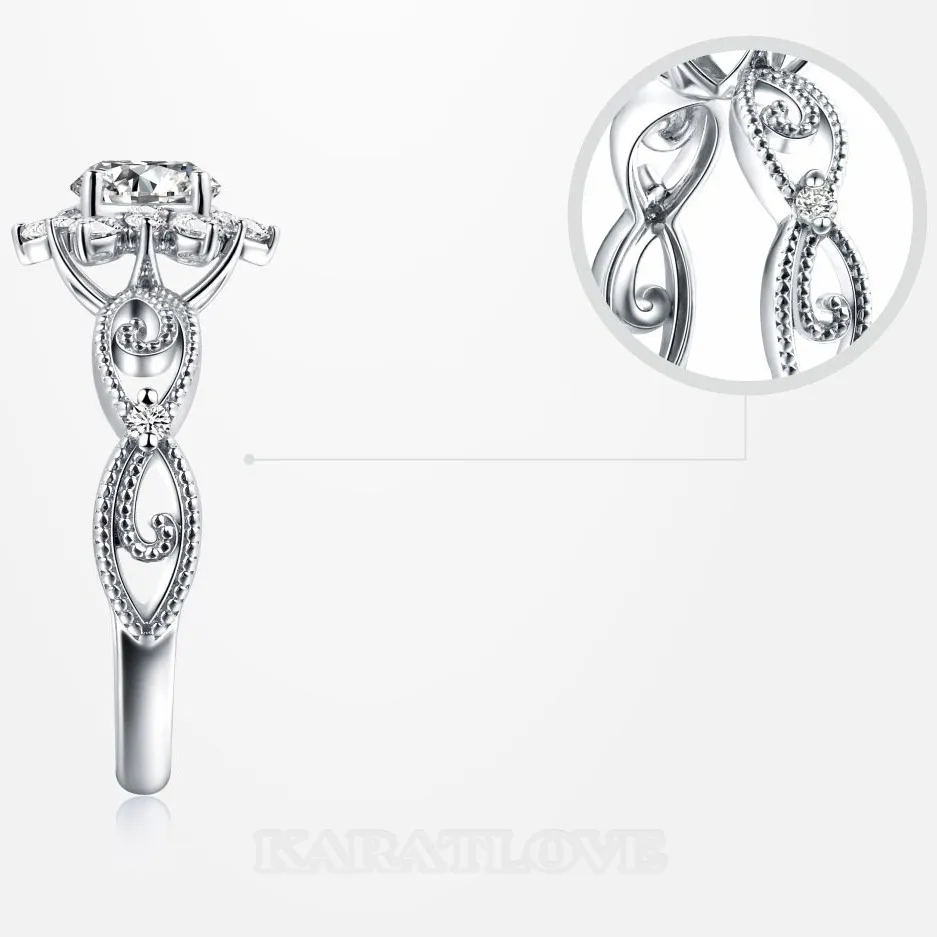 Round Cut Moissanite Diamond White 925 Sterling Silver Halo Engagement Ring