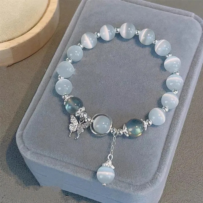 Light Blue Opal Crystal 925 Sterling Silver 7" Bracelet
