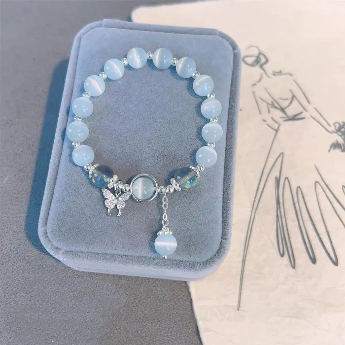 Light Blue Opal Crystal 925 Sterling Silver 7" Bracelet