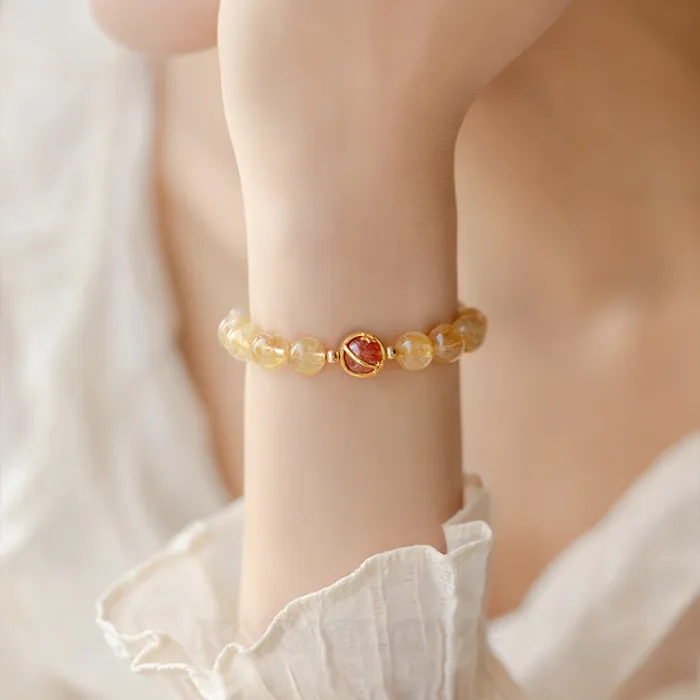 Yellow Crystal 925 Sterling Silver Yellow Gold 7" Bracelet