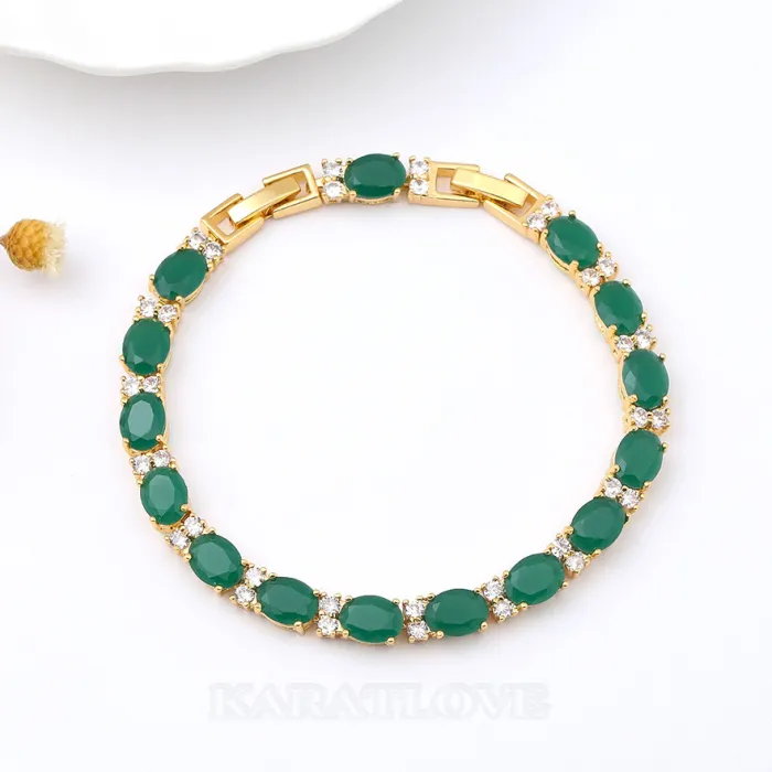 Green Crystal Yellow Gold 7" Bracelet Green Crystal Yellow Gold 7" Bracelet