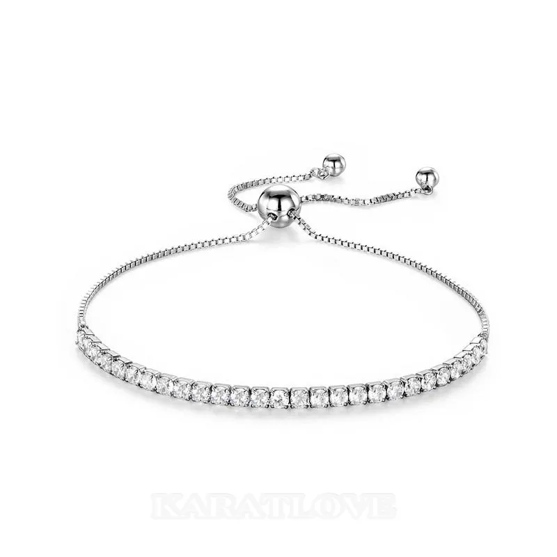 Round Diamond White 925 Sterling Silver Adjustable Bracelet Round Diamond White 925 Sterling Silver Adjustable Bracelet