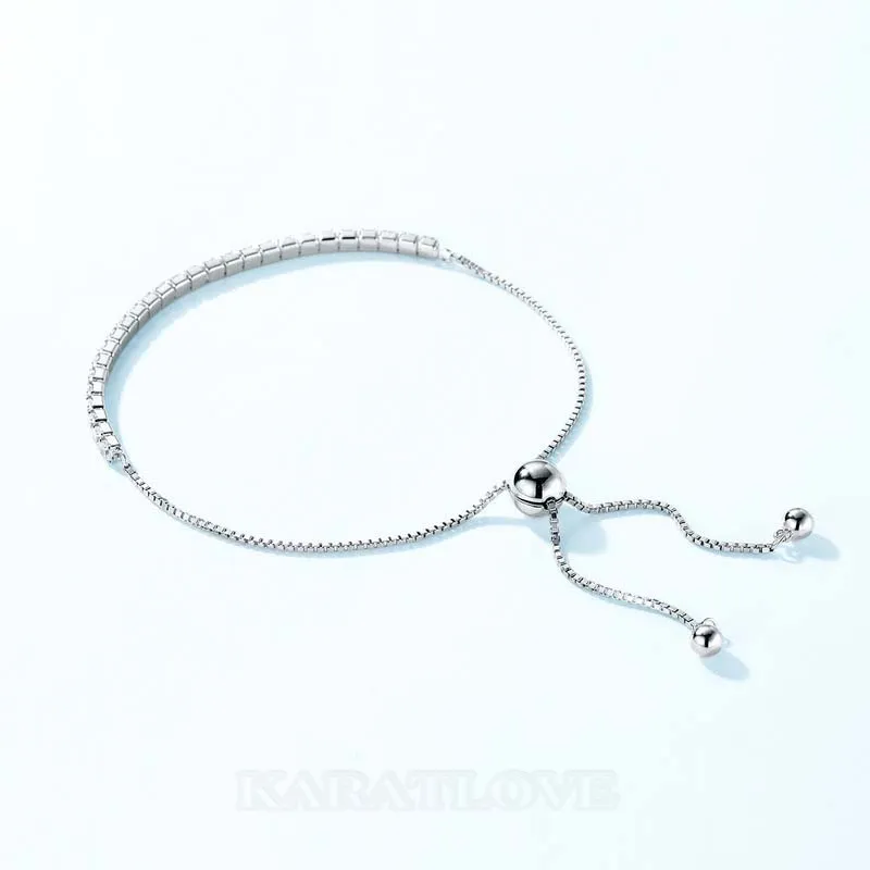 Round Diamond White 925 Sterling Silver Adjustable Bracelet