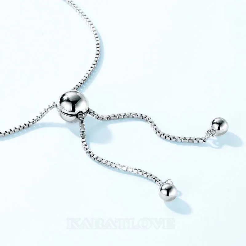 Round Diamond White 925 Sterling Silver Adjustable Bracelet