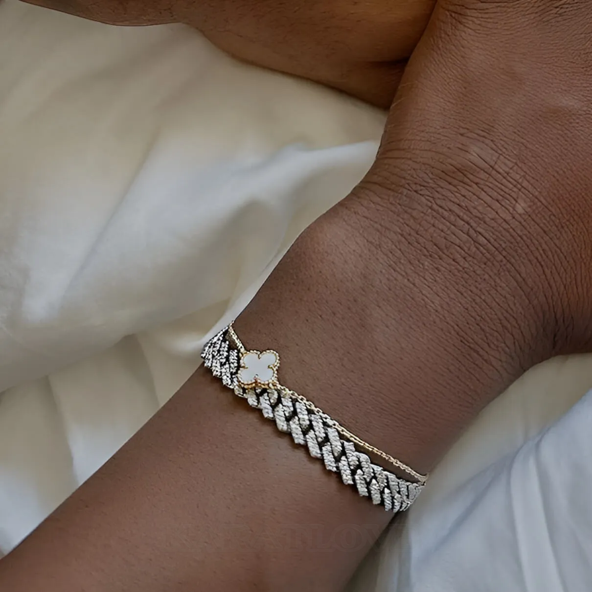 Hip Hop Diamond White 18K Gold Plated Cuban Bracelet