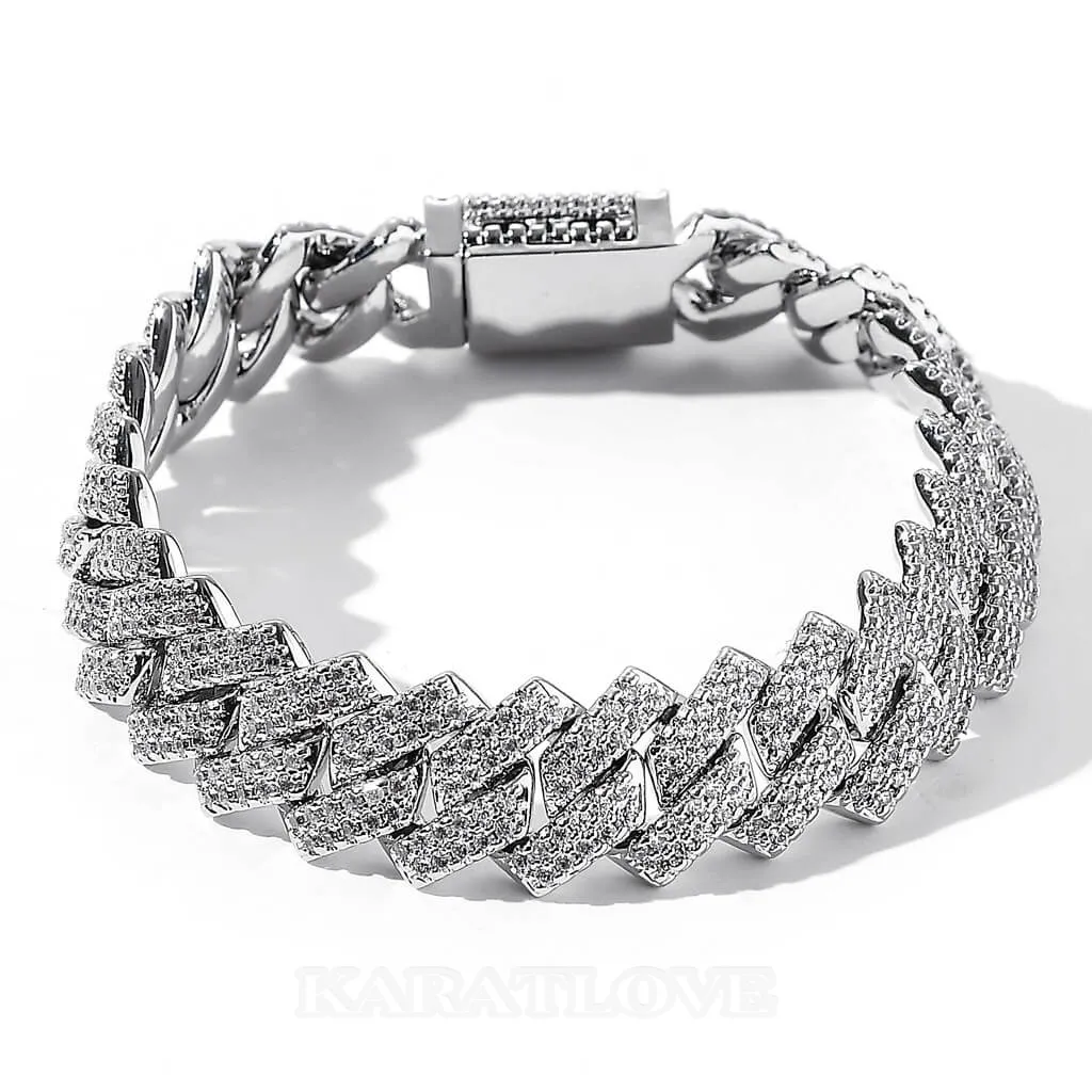 Hip Hop Diamond White 18K Gold Plated Cuban Bracelet