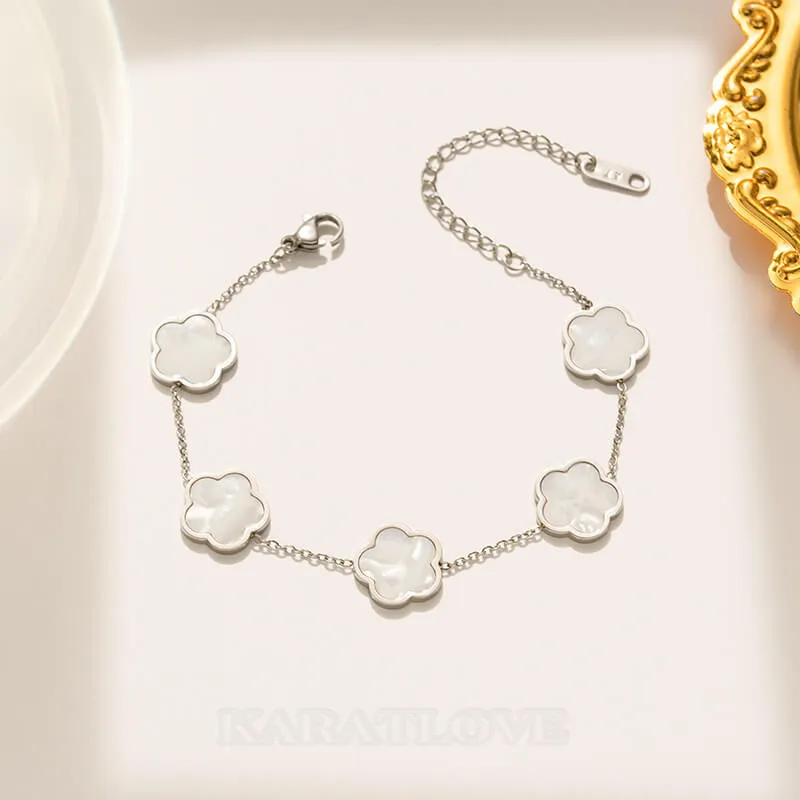 7 Inches 18K Gold Plated White Clover Flower Bracelet