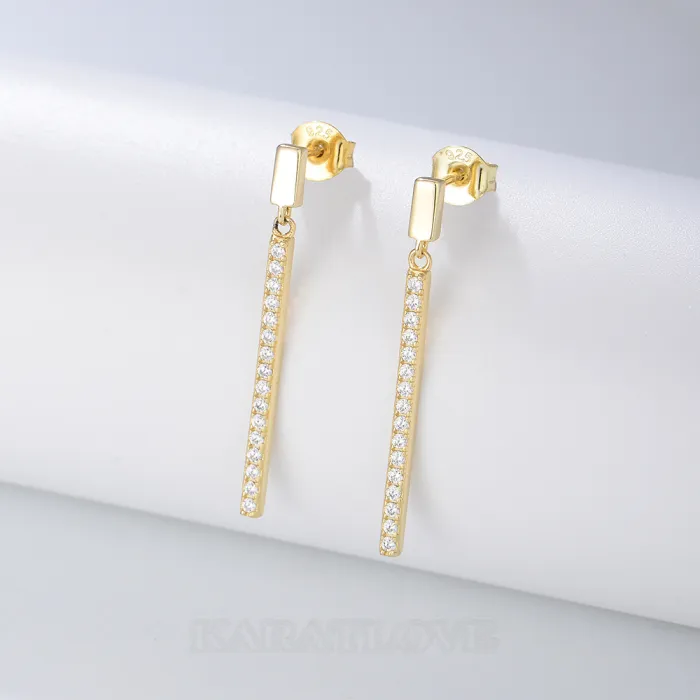 Diamond White Yellow Gold 925 Sterling Silver Drop Earrings