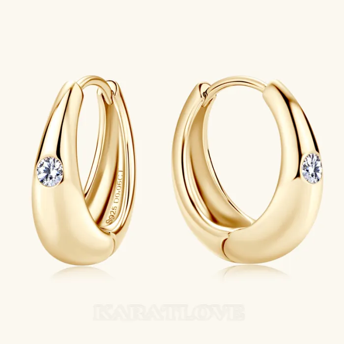 Diamond White Yellow Gold 925 Sterling Silver Hoops Earrings Diamond White Yellow Gold 925 Sterling Silver Hoops Earrings