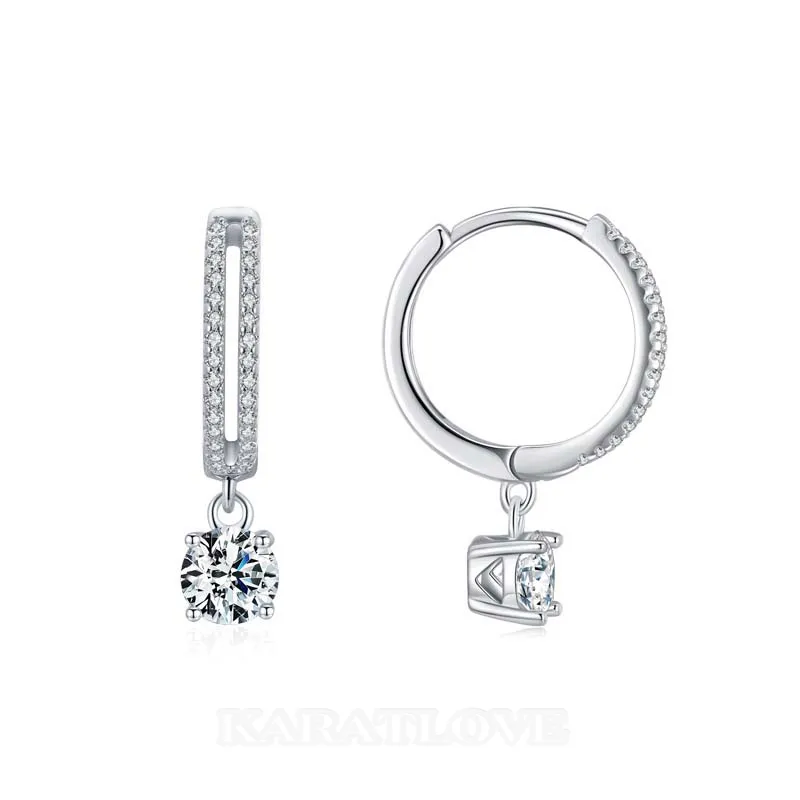 Round Diamond White 925 Sterling Silver Drop Earrings Round Diamond White 925 Sterling Silver Drop Earrings