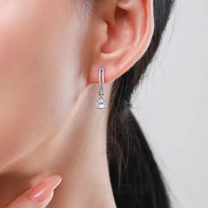 Round Diamond White 925 Sterling Silver Drop Earrings