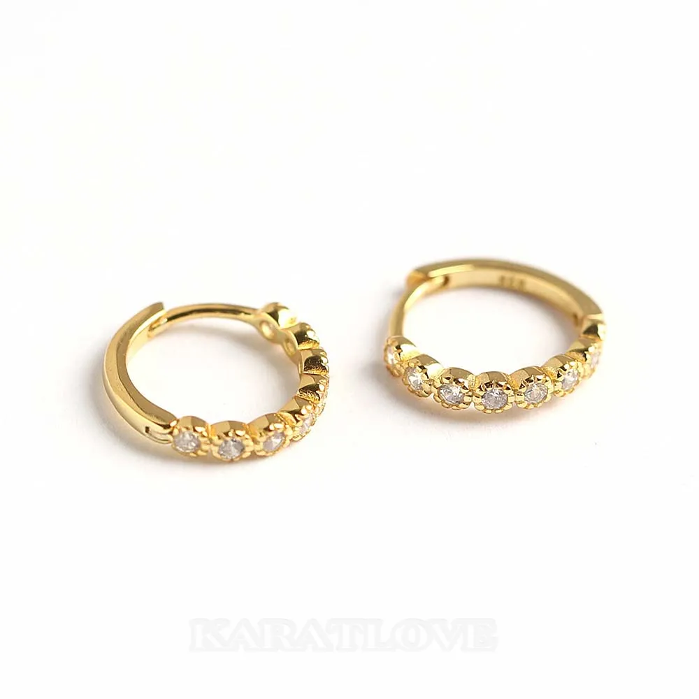 Round Diamond White 925 Sterling Silver Yellow Gold Hoop Earrings Round Diamond White 925 Sterling Silver Yellow Gold Hoop Earrings