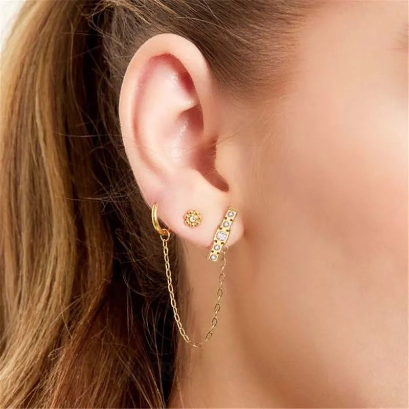 Round Diamond White 925 Sterling Silver Yellow Gold Threader Earrings