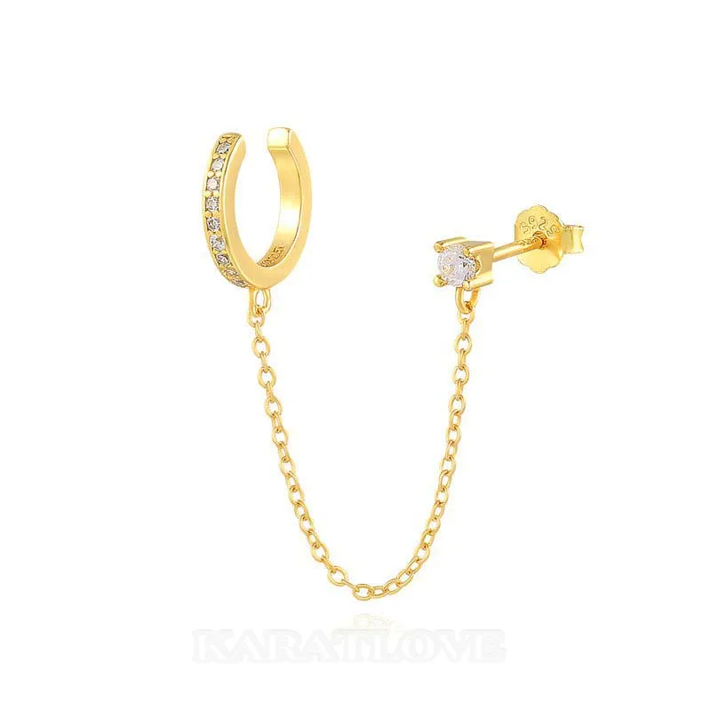Round Diamond White 925 Sterling Silver Yellow Gold Threader Earrings Round Diamond White 925 Sterling Silver Yellow Gold Threader Earrings