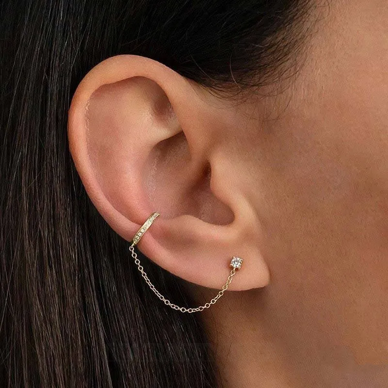 Round Diamond White 925 Sterling Silver Yellow Gold Threader Earrings