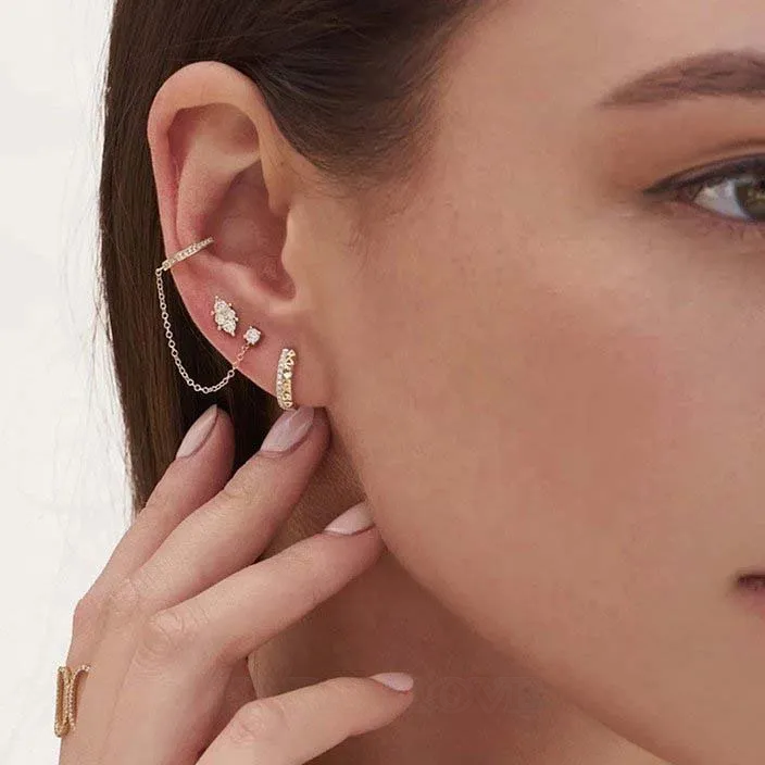 Round Diamond White 925 Sterling Silver Yellow Gold Threader Earrings