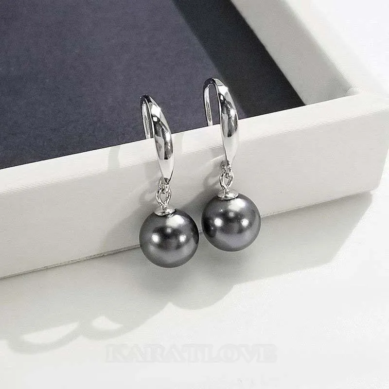 Round Black Pearl 925 Sterling Silver Drop Earrings Round Black Pearl 925 Sterling Silver Drop Earrings