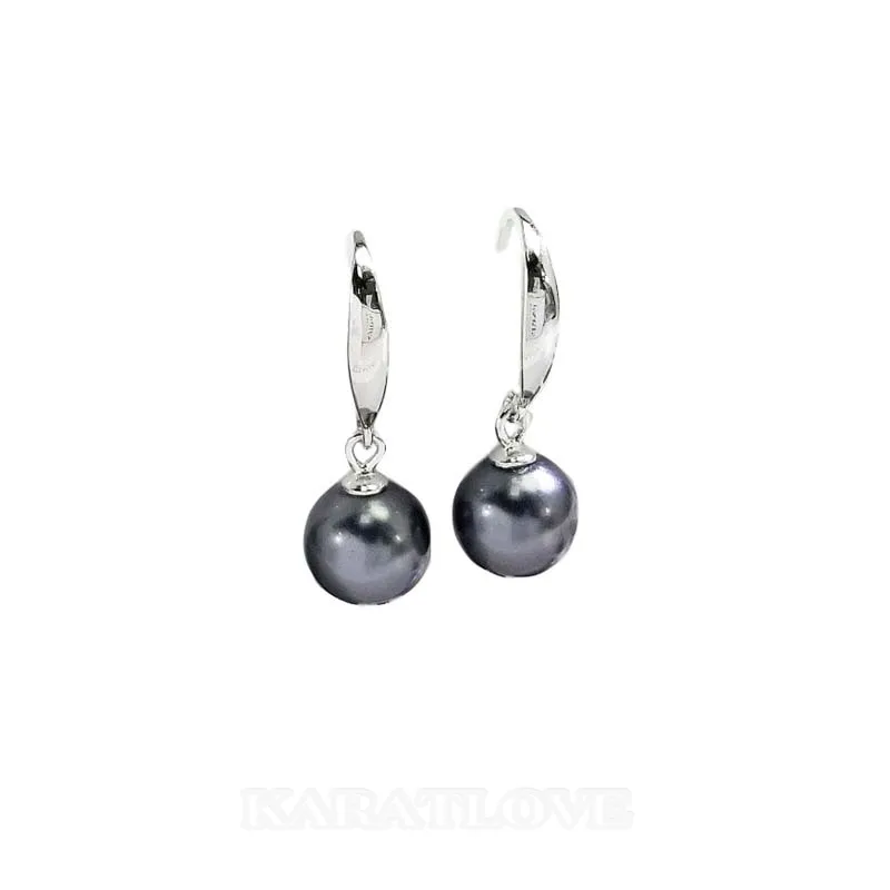Round Black Pearl 925 Sterling Silver Drop Earrings