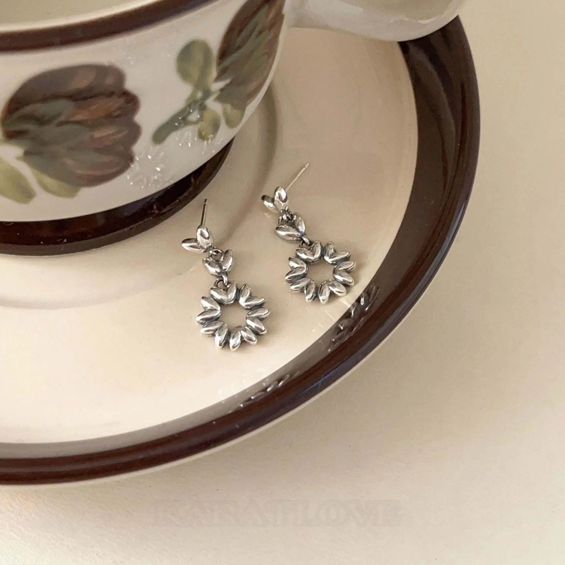 Floral 925 Sterling Silver Drop Earrings