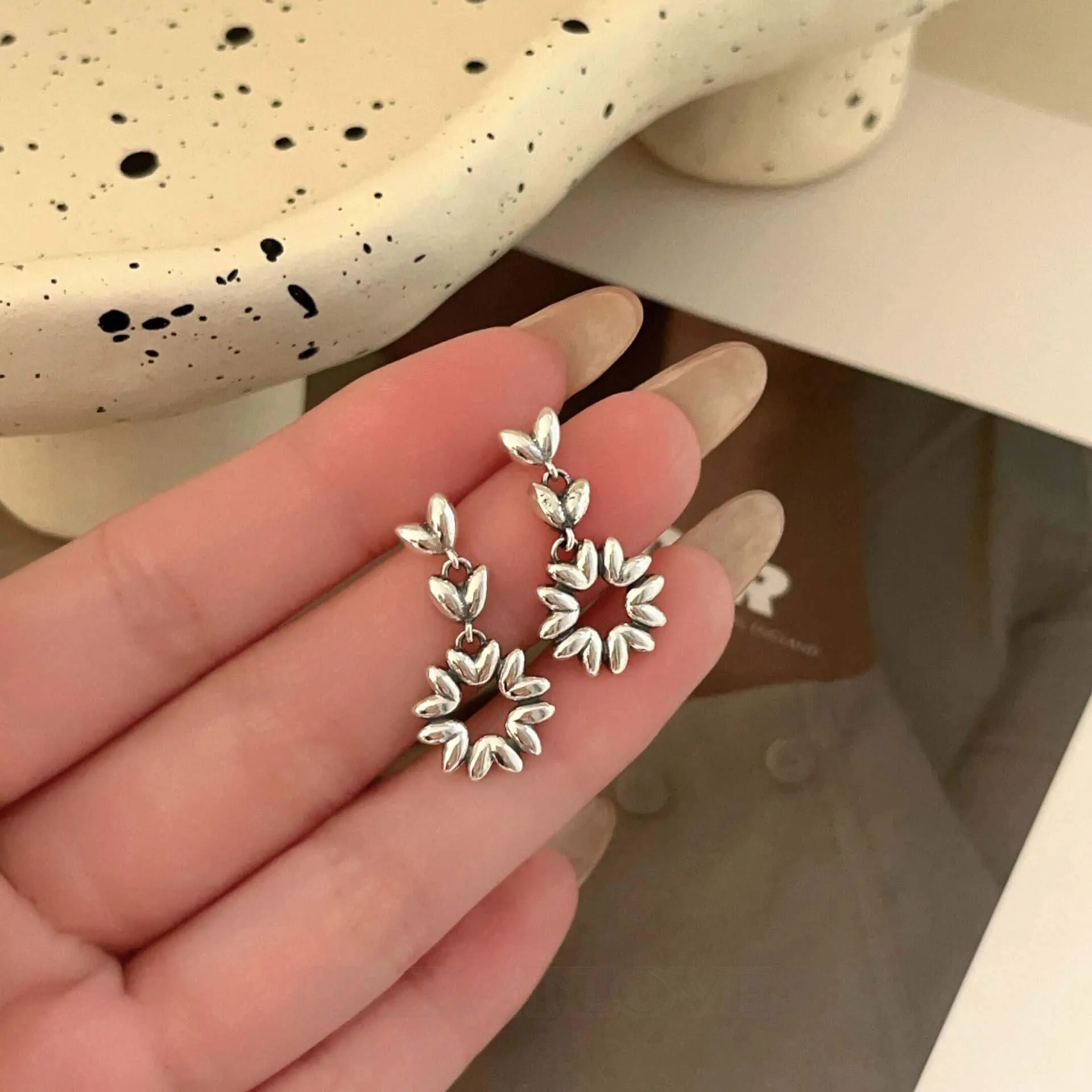 Floral 925 Sterling Silver Drop Earrings