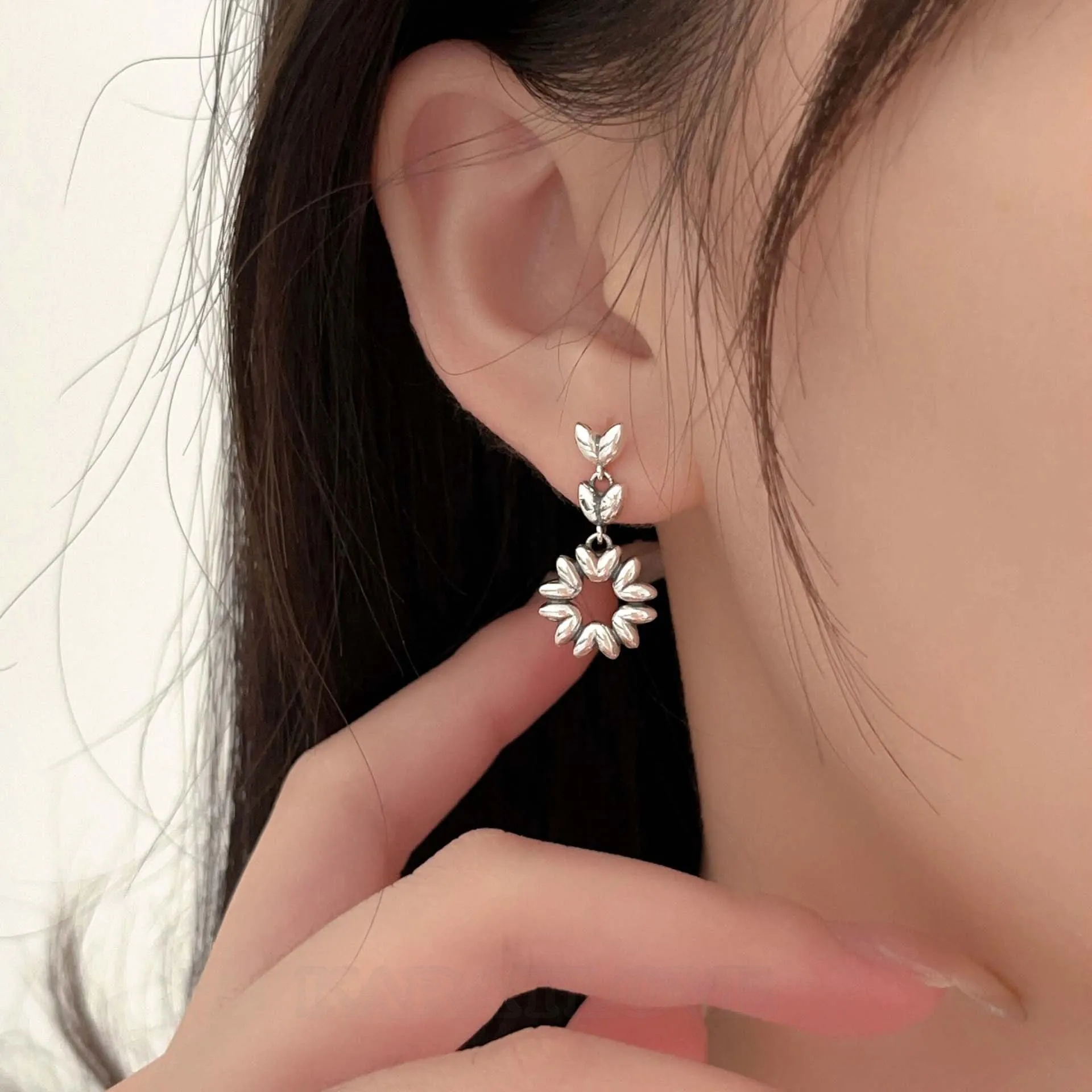 Floral 925 Sterling Silver Drop Earrings