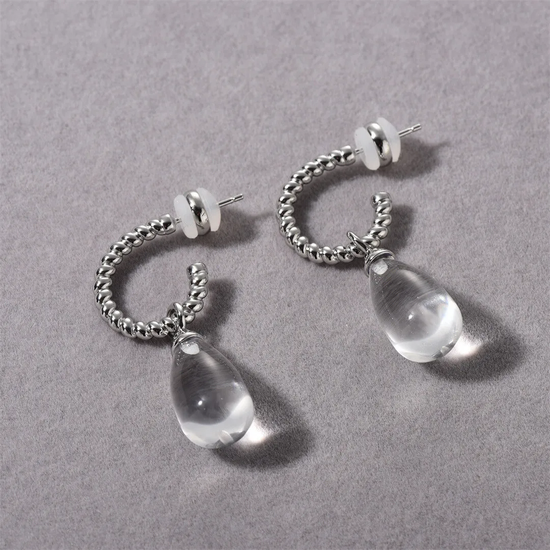 925 Sterling Silver Crystal Quartz Drop Earrings