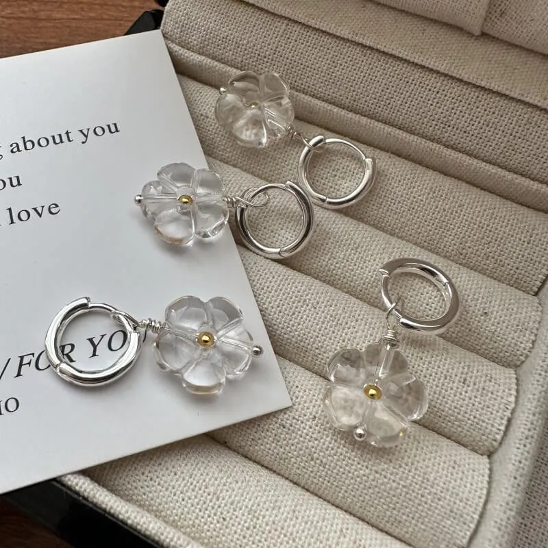 925 Sterling Silver Crystal Quartz Floral Earrings 925 Sterling Silver Crystal Quartz Floral Earrings