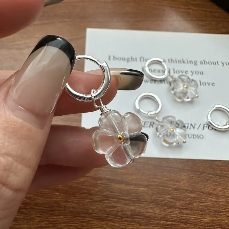 925 Sterling Silver Crystal Quartz Floral Earrings
