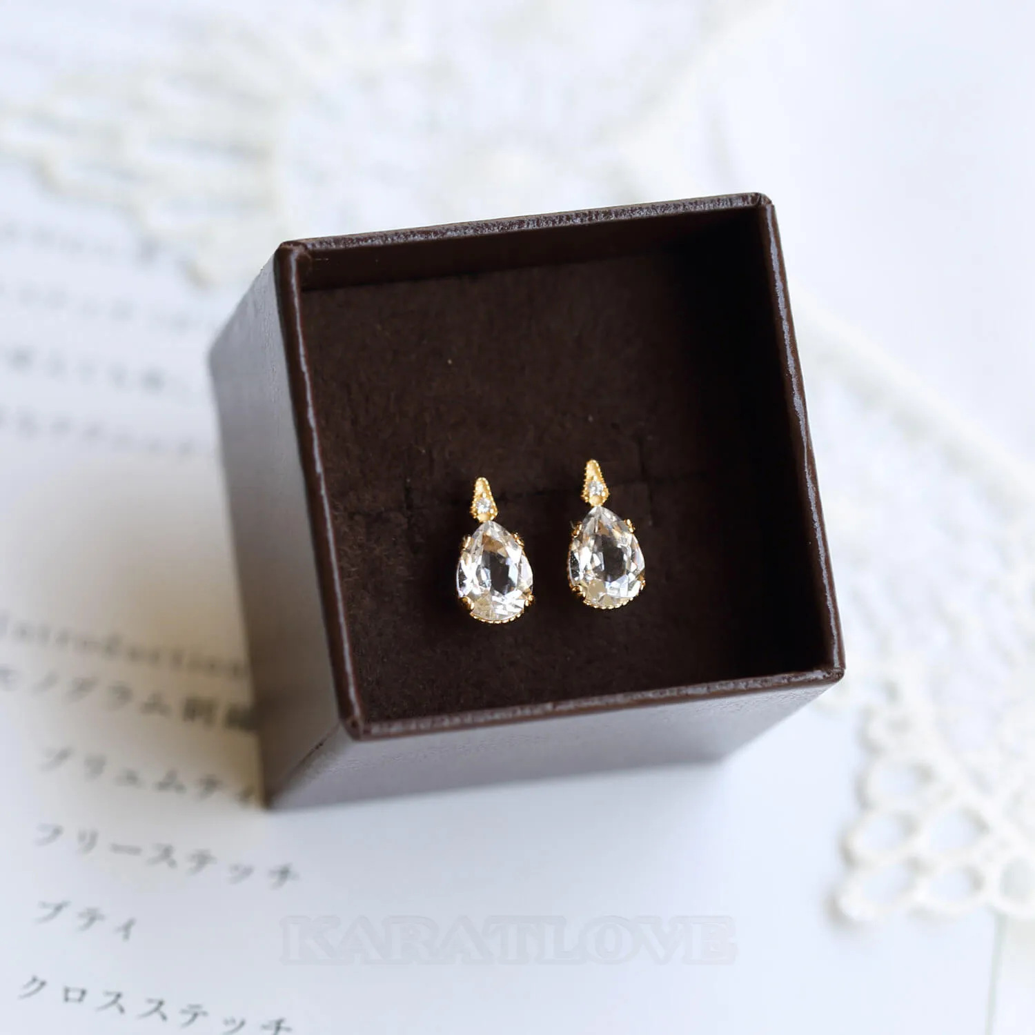 Pear 925 Sterling Silver Crystal Quartz Yellow Gold Stud Earrings