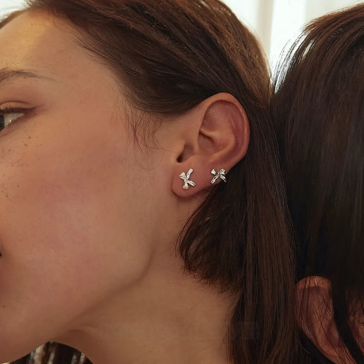 Platinum Plated Ribbon Stud Earrings