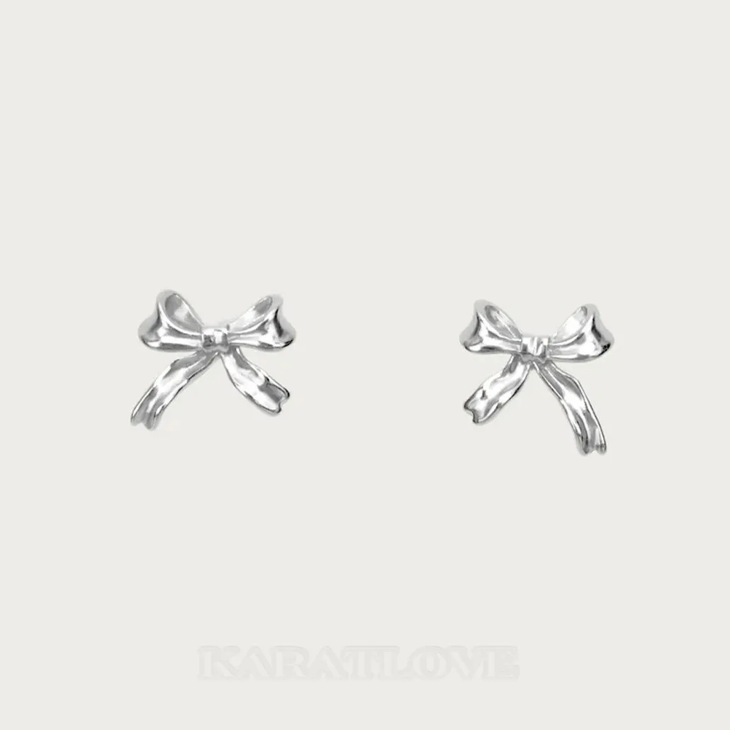 Platinum Plated Ribbon Stud Earrings
