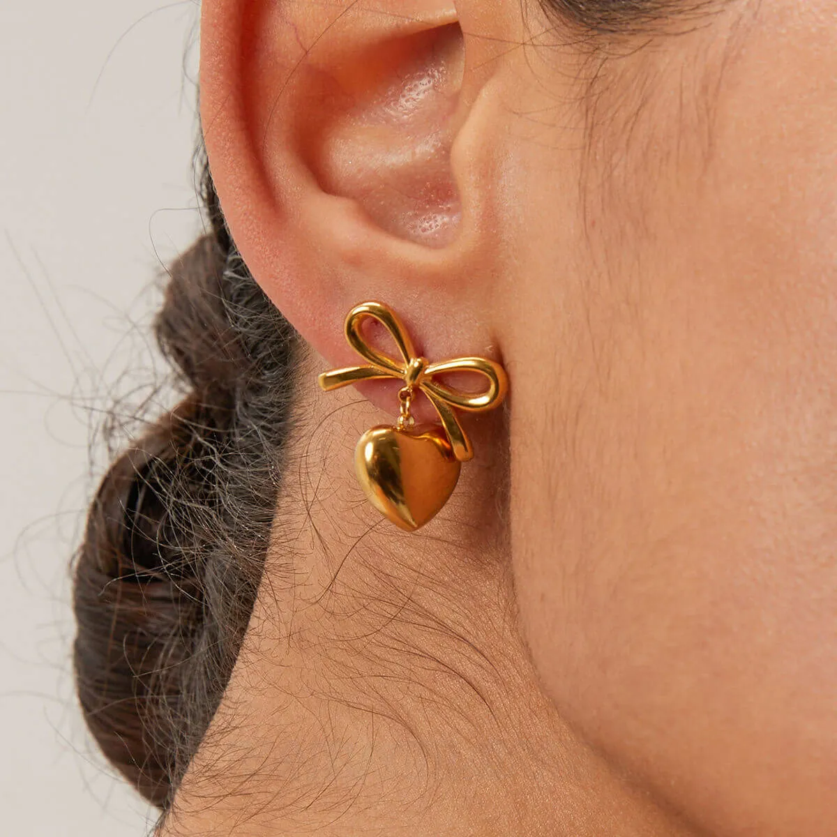 18K Gold Plated Ribbon Heart Drop Earrings