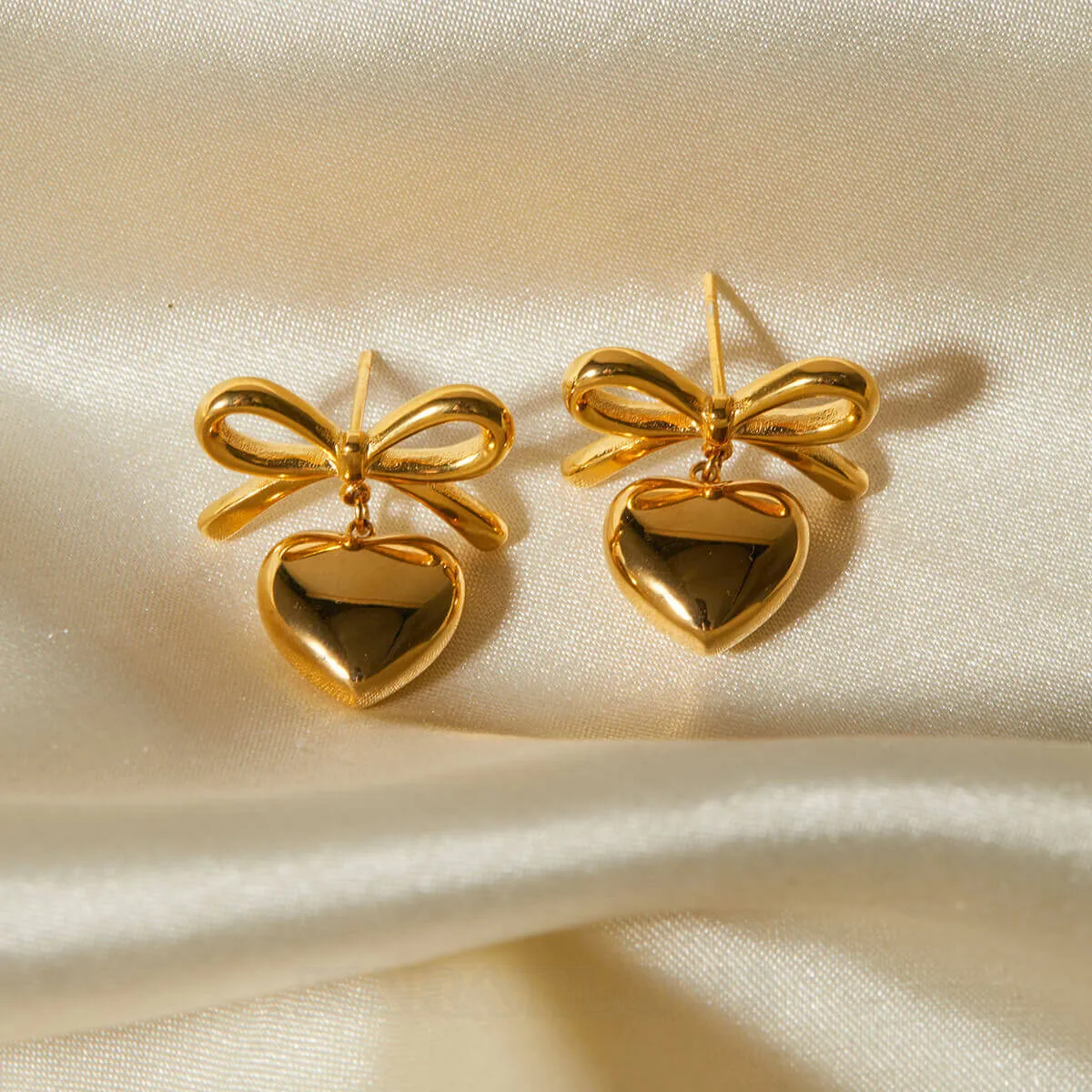 18K Gold Plated Ribbon Heart Drop Earrings