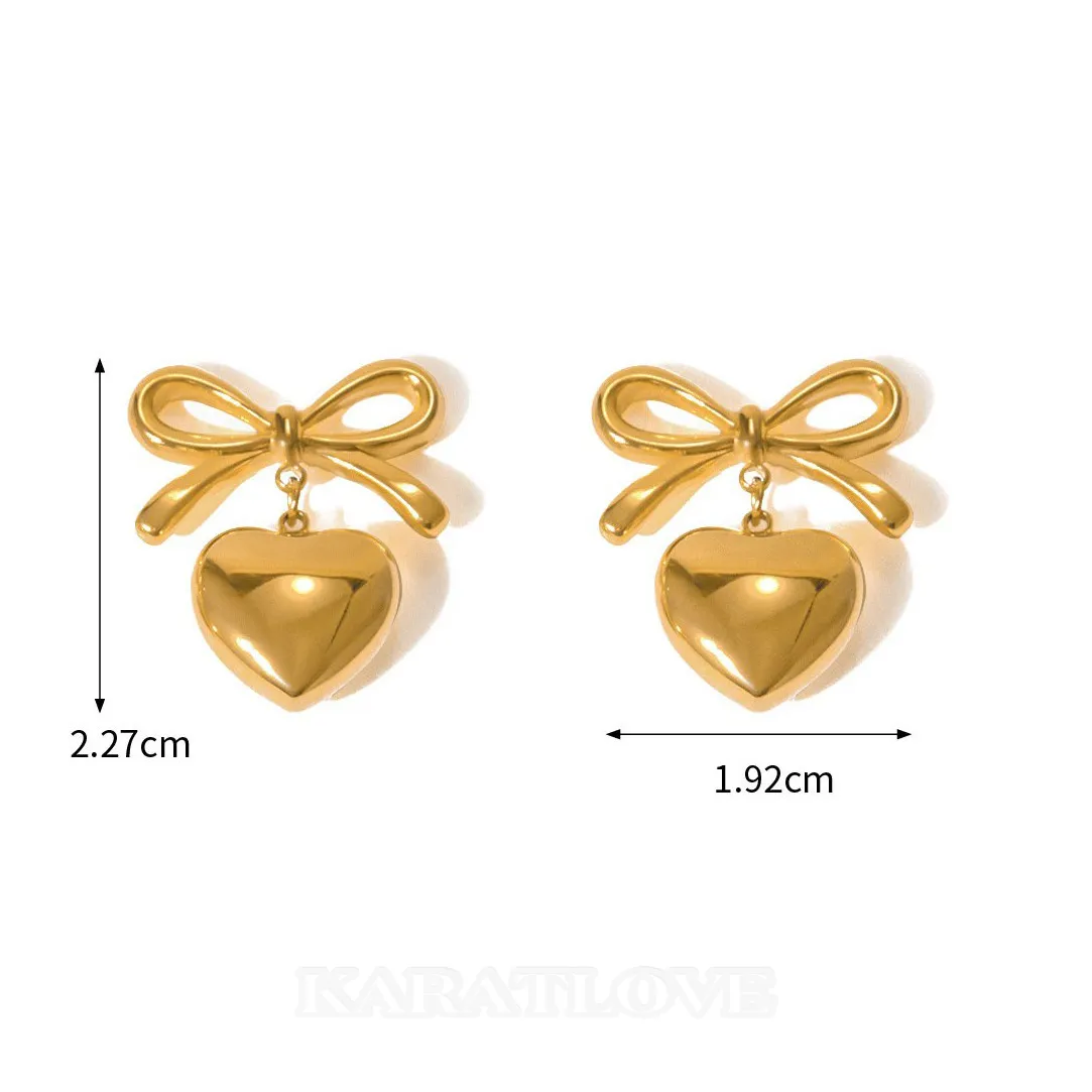 18K Gold Plated Ribbon Heart Drop Earrings