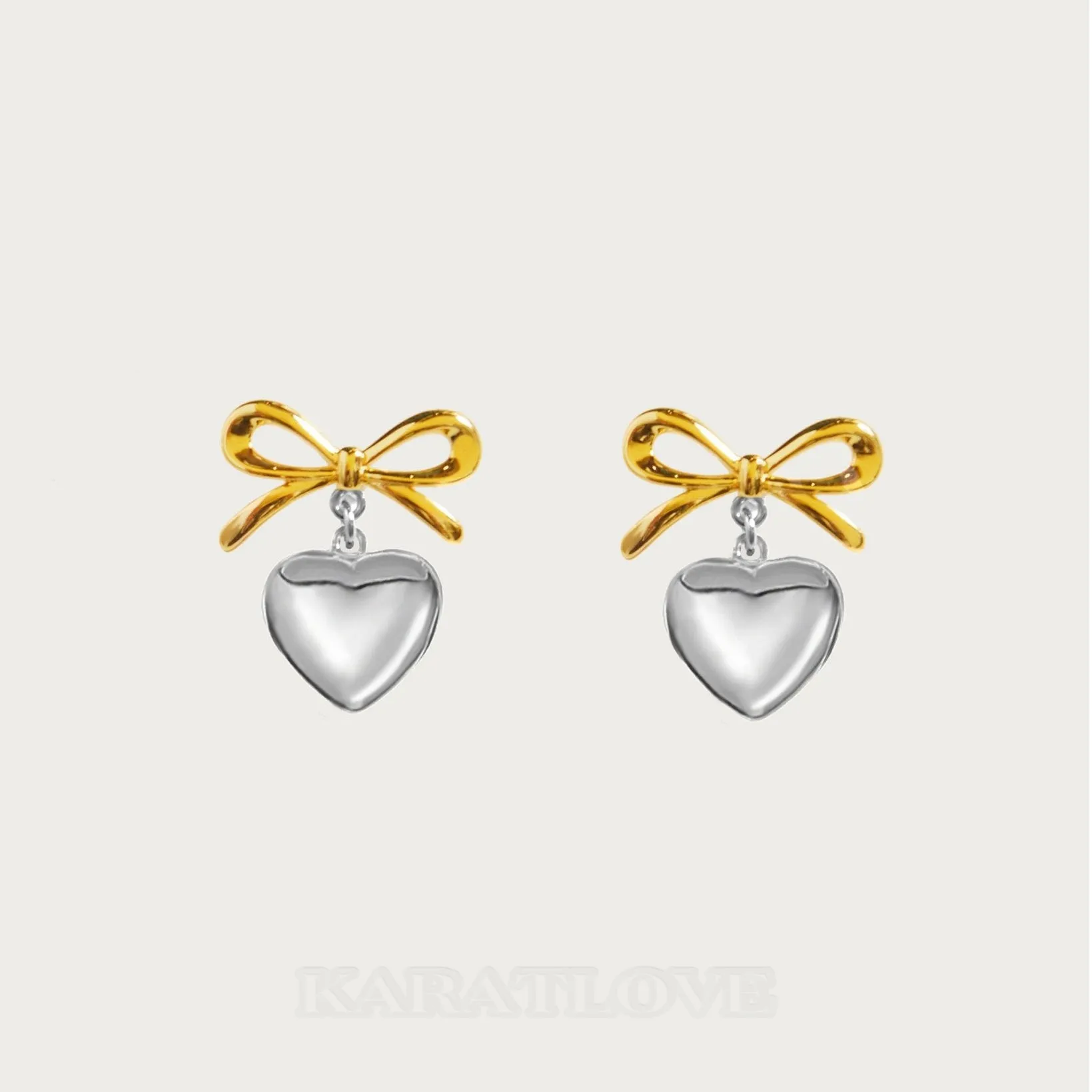 Platinum Plated Ribbon Heart Drop Earrings Platinum Plated Ribbon Heart Drop Earrings