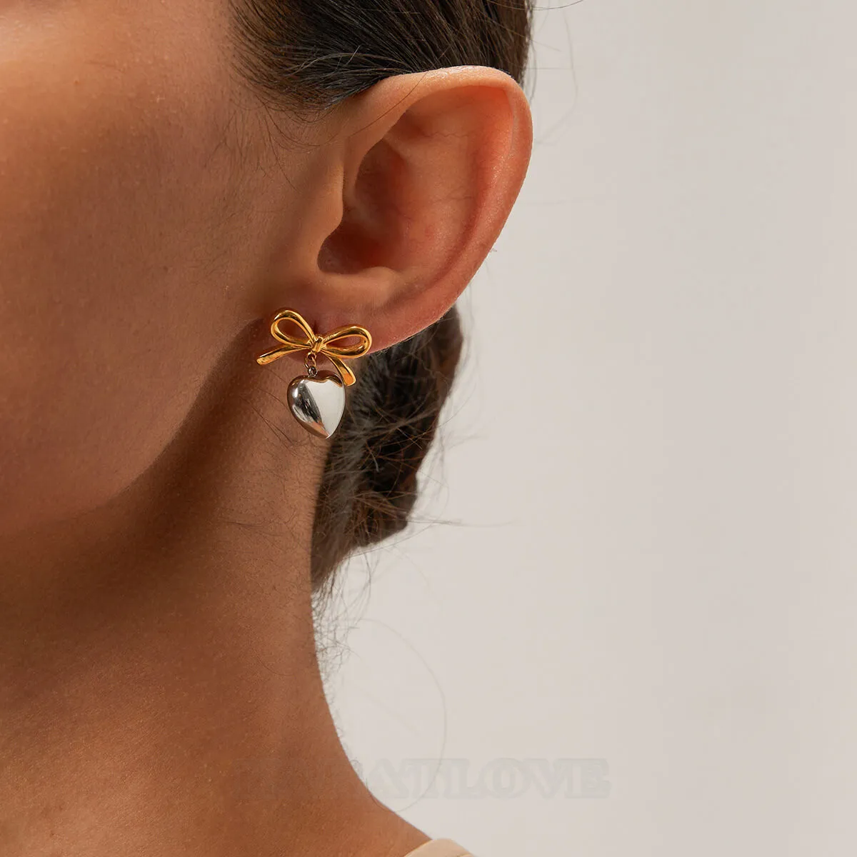 Platinum Plated Ribbon Heart Drop Earrings