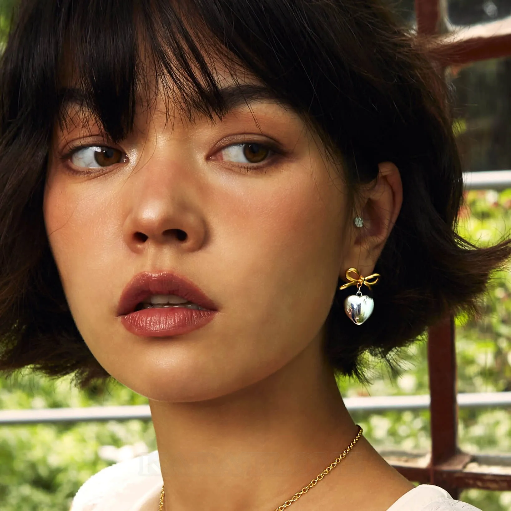 Platinum Plated Ribbon Heart Drop Earrings