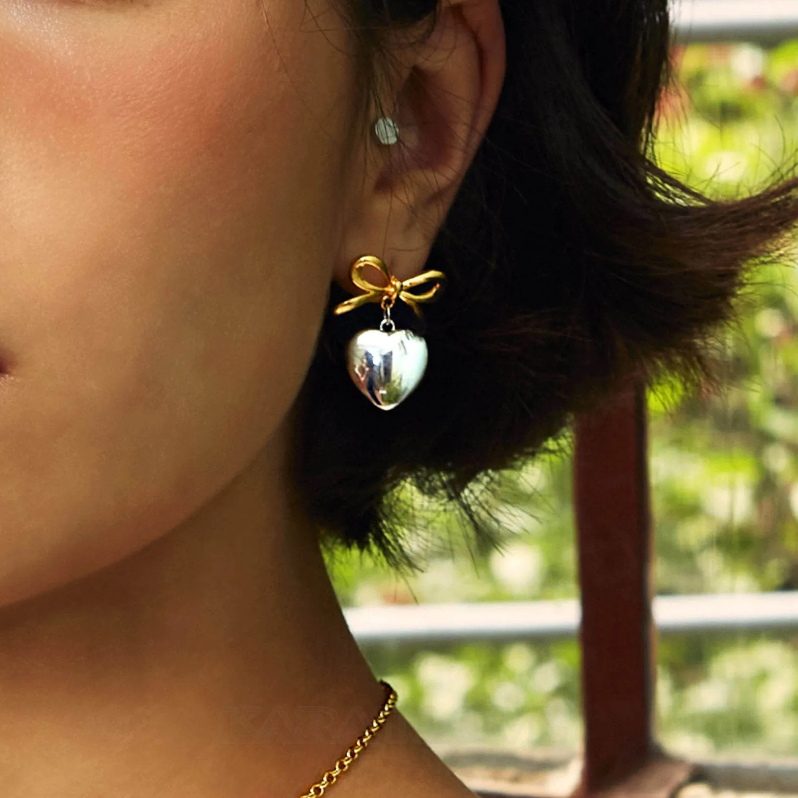 Platinum Plated Ribbon Heart Drop Earrings