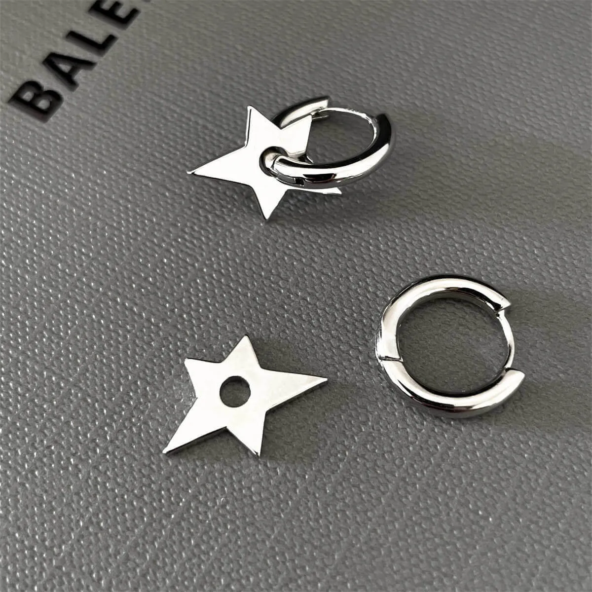 925 Sterling Silver Needle Star Hoop Earrings