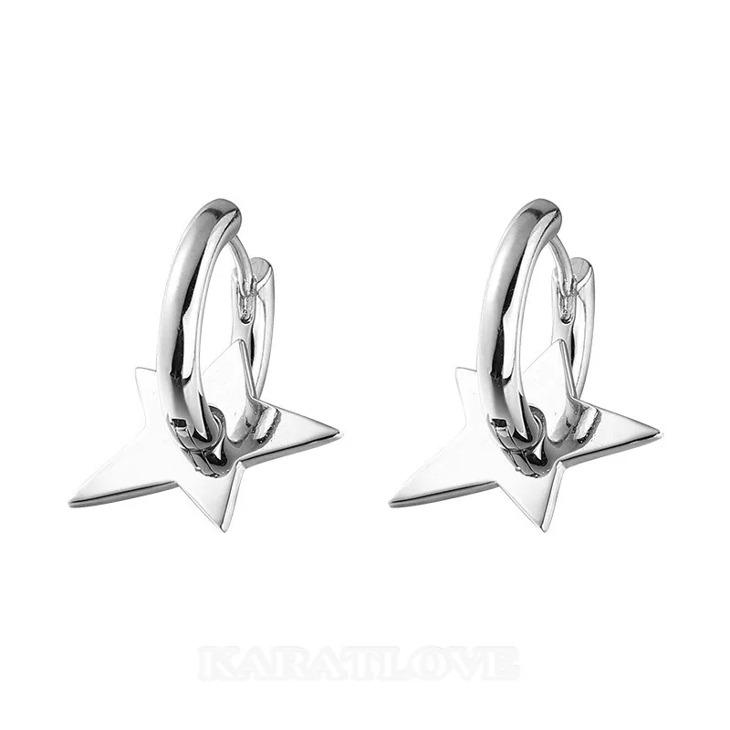 925 Sterling Silver Needle Star Hoop Earrings