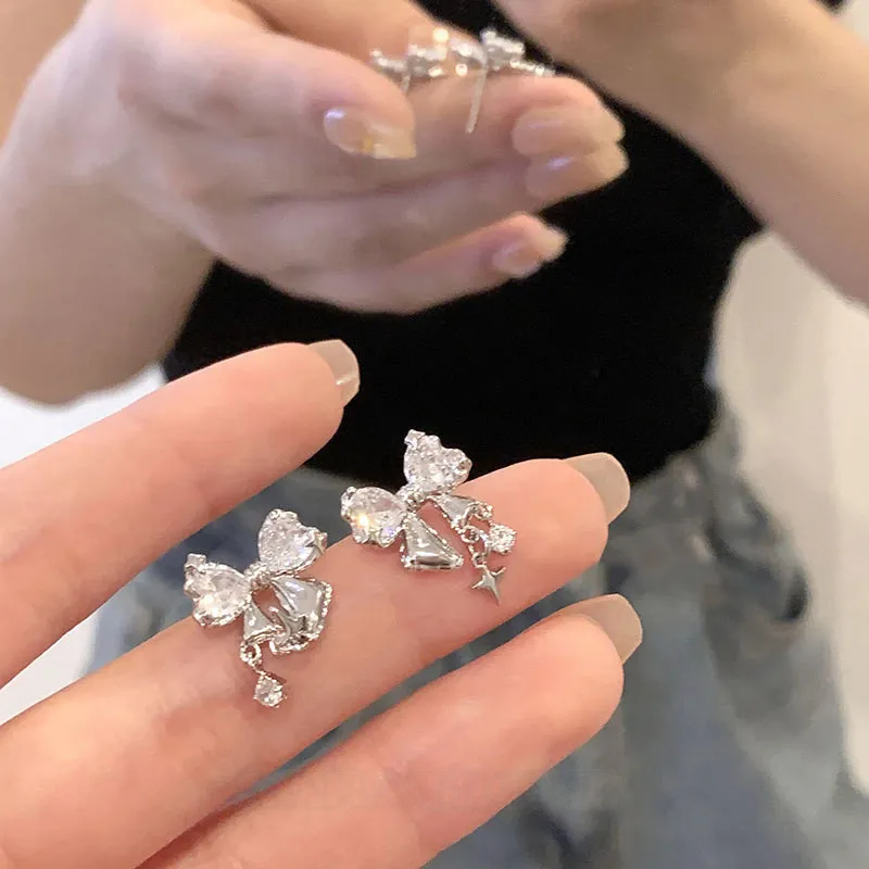 Platinum Plated 925 Sterling Silver Bow Stud Earrings