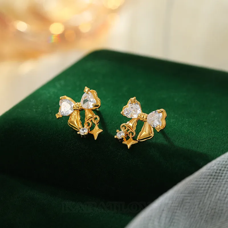 18K Gold Plated 925 Sterling Silver Bow Stud Earrings