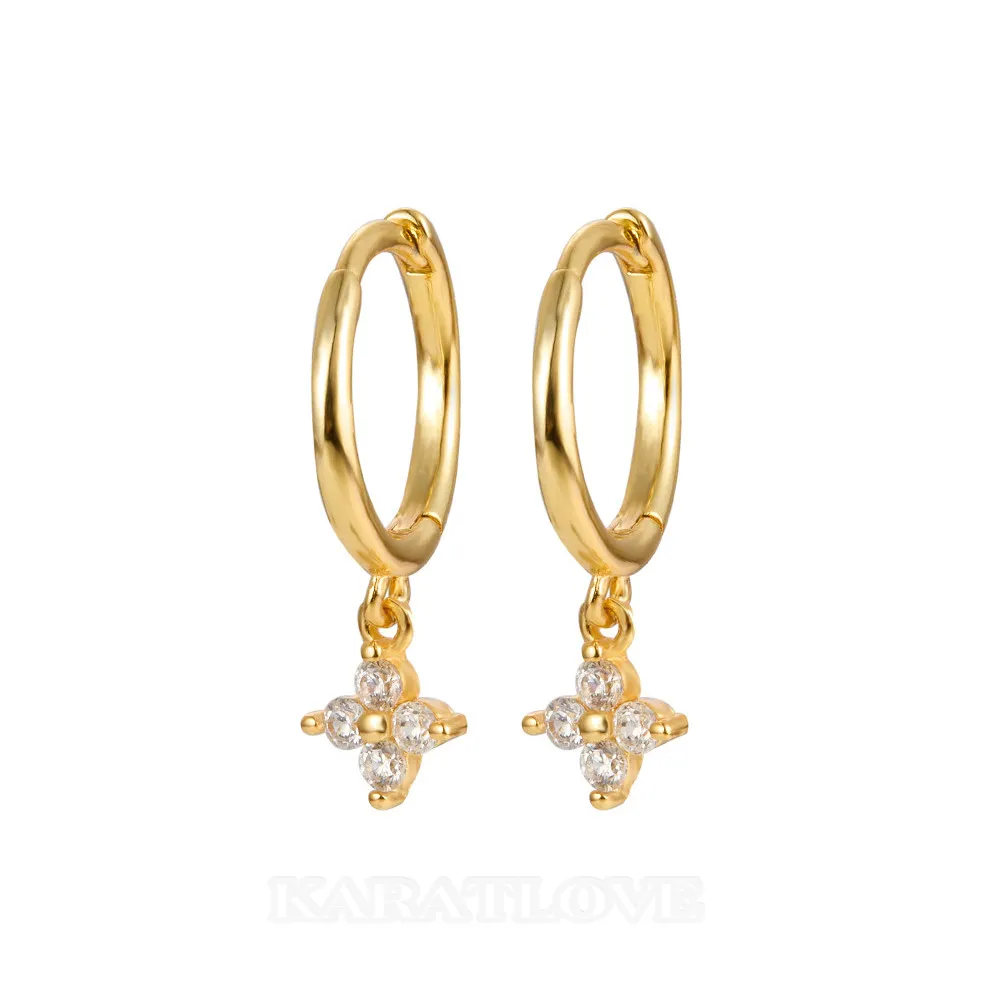 18K Gold Plated 925 Sterling Silver Clover Mini Hoop Earrings 18K Gold Plated 925 Sterling Silver Clover Mini Hoop Earrings